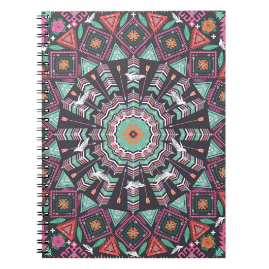 Carnet Aztec géométrique : Motif circulaire coloré (Devant)