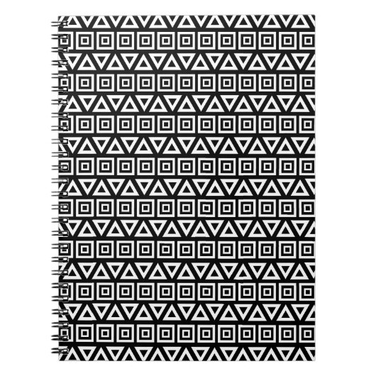 Carnet Aztec Triangles+Motif Carré blanc sur noir (Devant)