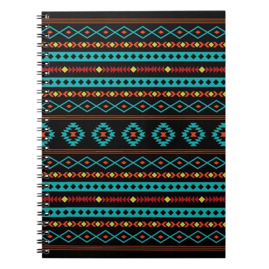 Carnet Aztec Turquoise Rouges Jaune Noir Mixte Motifs Mot (Devant)