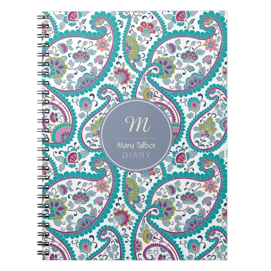 Carnet B Persian Boteh Paisley Motif Monogramme N (Devant)