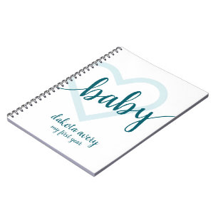 Carnet Baby Heart   Aqua Blue-Green Flourish Script
