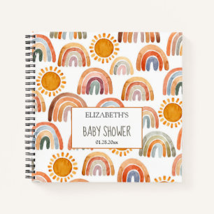 Carnet Baby shower aquarelle Boho arc-en-ciel et soleil