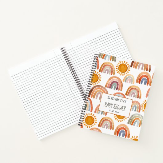 Carnet Baby shower aquarelle Boho arc-en-ciel et soleil (Intérieur)