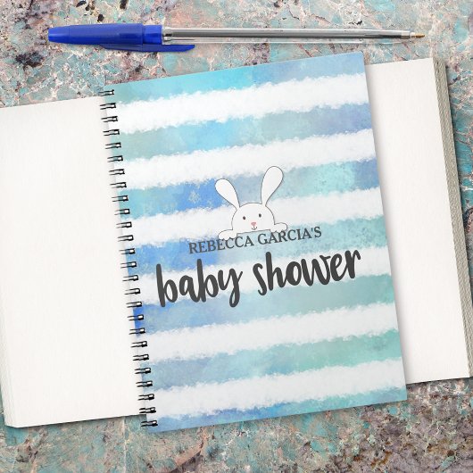 Carnet Baby shower Bleu Bleu Blancs Lapin Lapin Invité