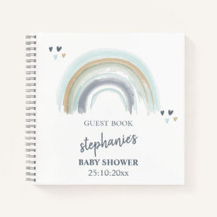 Carnet Baby shower Blue Boho Rainbow Guest Book