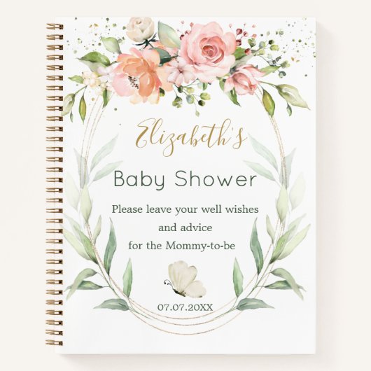 Carnet Baby shower de feuillage vert rose (Devant)