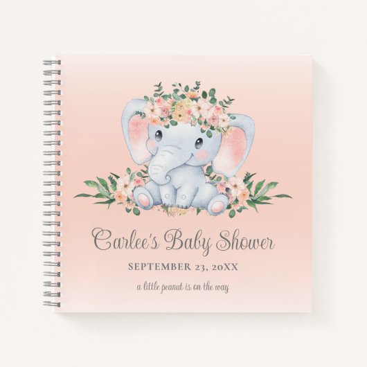Carnet Baby shower de fille Eléphant Floral Cute (Devant)