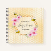 Carnet Baby shower de fleurs roses de nid d'abeille (Devant)