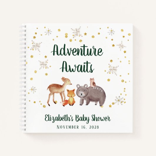 Carnet Baby shower d'hiver sur les animaux des bois (Devant)