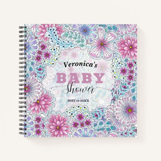 Carnet Baby shower enchanteur de fleurs de prairie bohème (Devant)