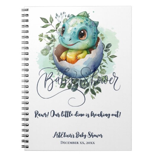 Carnet Baby shower Feuille Dinosaur Oeuf Cute Aquarelle (Devant)