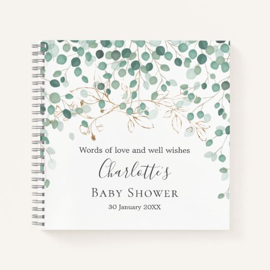Carnet Baby shower Feuille d'or Eucalyptus Foliage (Devant)