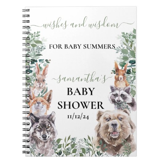 Carnet Baby shower Forêt Boisée Animaux Souhaite Sagesse (Devant)