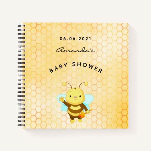 Carnet Baby shower mignon bosse abeille nid d'abeille liv (Devant)