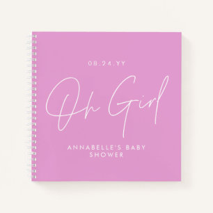 Carnet Baby shower oh fille script moderne cerise rose
