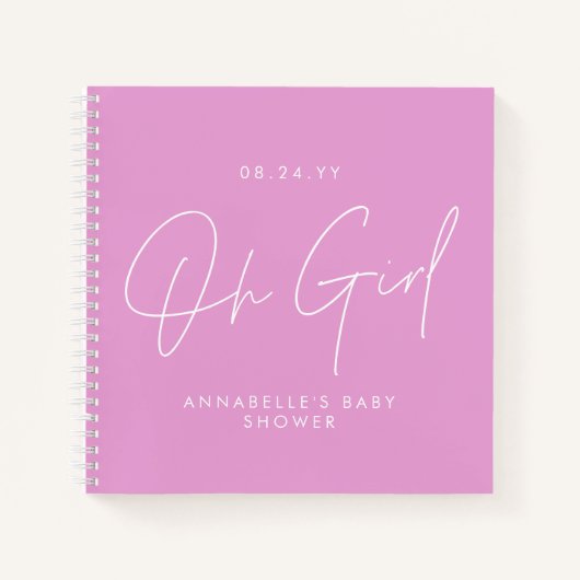 Carnet Baby shower oh fille script moderne cerise rose (Devant)