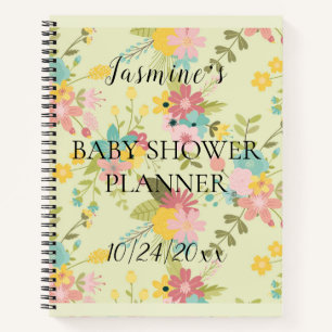 Carnet Baby shower personnalisé de fleurs vert rose jaune