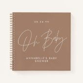 Carnet Baby shower script moderne brun naturel invité (Devant)