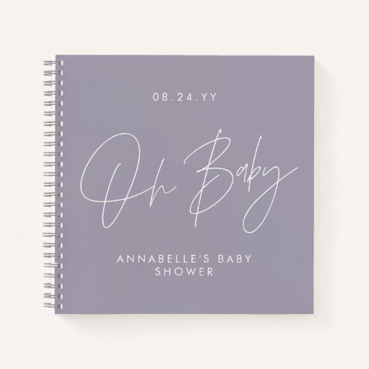 Carnet Baby shower script moderne lilas violet invité (Devant)