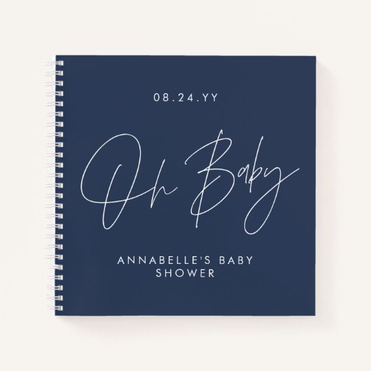 Carnet Baby shower script moderne marine bleu invité (Devant)