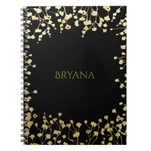 Carnet Baby's Breath Floral Élégant Noir Doré