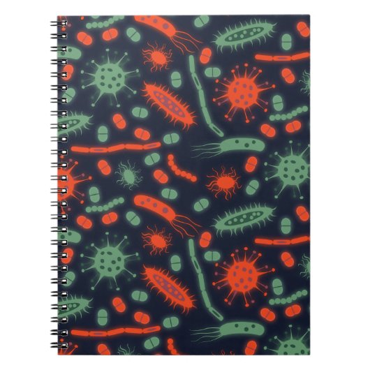 Carnet Bactérie lumineuse Microorganisme vert rouge (Devant)