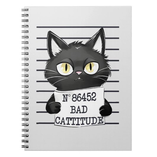 Carnet Bad Cattitude - Mugshot de chat noir (Devant)