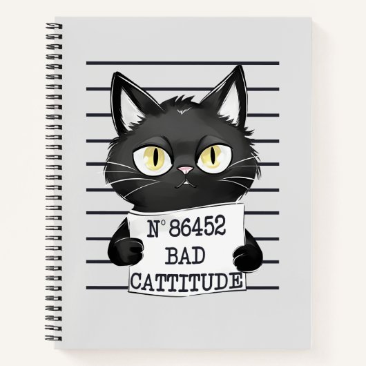 Carnet Bad Cattitude - Mugshot de chat noir (Devant)
