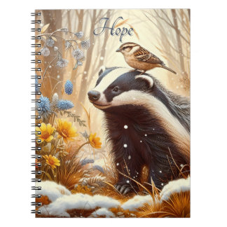 Carnet Badger and Sparrow Nature Faune Rustique