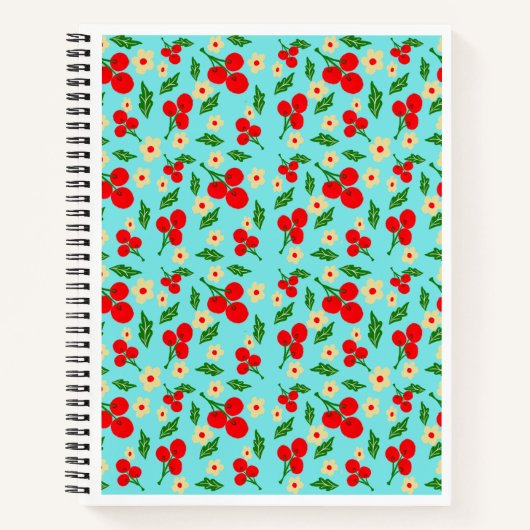 Carnet Baies Rouges Joyeuses & Motif de Fleurs Minuscules (Devant)