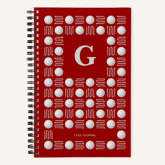 Carnet Bal de golf moderne tendance & Tee Monogram Rouge (Recto)