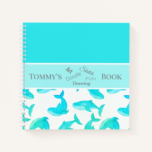 Carnet Baleines nom personnalisé sarcelle (Devant)