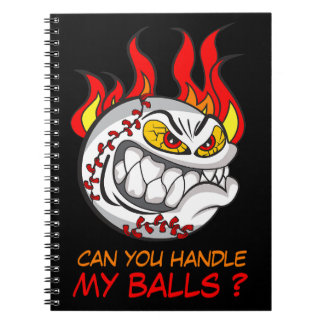 Carnet Balle de baseball en colère en flammes avec citati