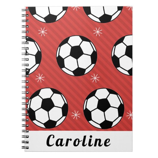 Carnet Balle de foot rouge hiver rayé flocon Nom Mignon (Devant)