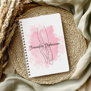 Carnet Ballerina Chaussures Aquarelle rose avec nom