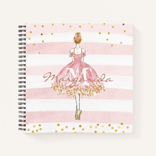 Carnet Ballet Girl Parties scintillant or rose Aquarelle  (Devant)