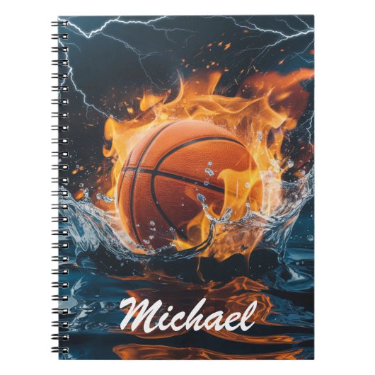 Carnet Ballon de basketball personnalisé en feu et dans l (Devant)