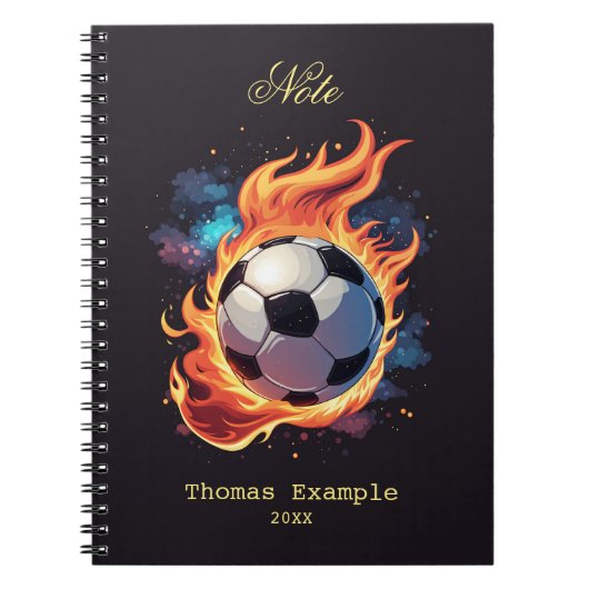 Carnet Ballon de football volant avec flammes. (Devant)