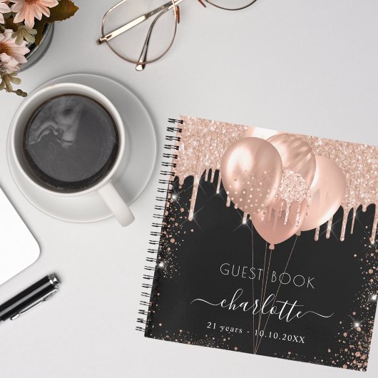 Carnet Ballons d'or rose noir