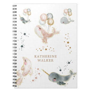 Carnet ballons magiques de baleines monogramme mignon