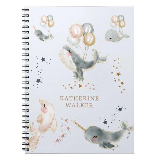Carnet ballons magiques de baleines monogramme mignon (Devant)