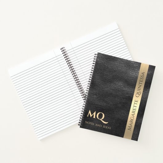 Carnet Bande d'or en cuir noir professionnel Monogramme (Intérieur)