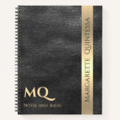 Carnet Bande d'or en cuir noir professionnel Monogramme (Devant)