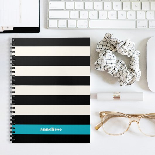 Carnet Bande moderne noire, crème et turquoise