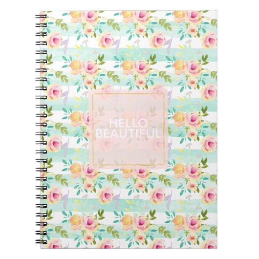 Carnet Bandes de menthe Floral Chic (Devant)