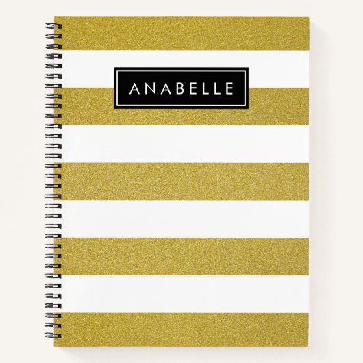 Carnet Bandes d'or, Motif rayé, Lignes, Votre Nom (Devant)