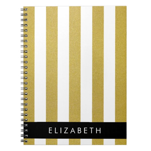 Carnet Bandes d'or, Motif rayé, Lignes, Votre Nom (Devant)