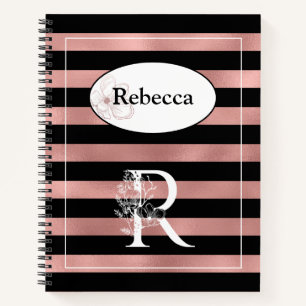 Carnet Bandes d'or Rose personnalisées avec R initial