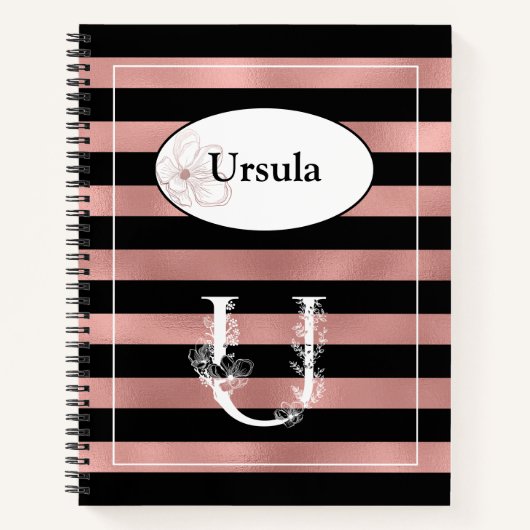 Carnet Bandes d'or Rose personnalisées avec U initial (Devant)