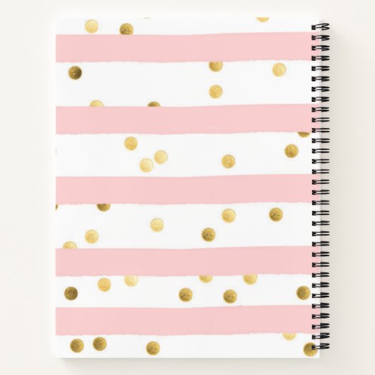 Carnet Bandes et points roses mignons avec nom (Dos)